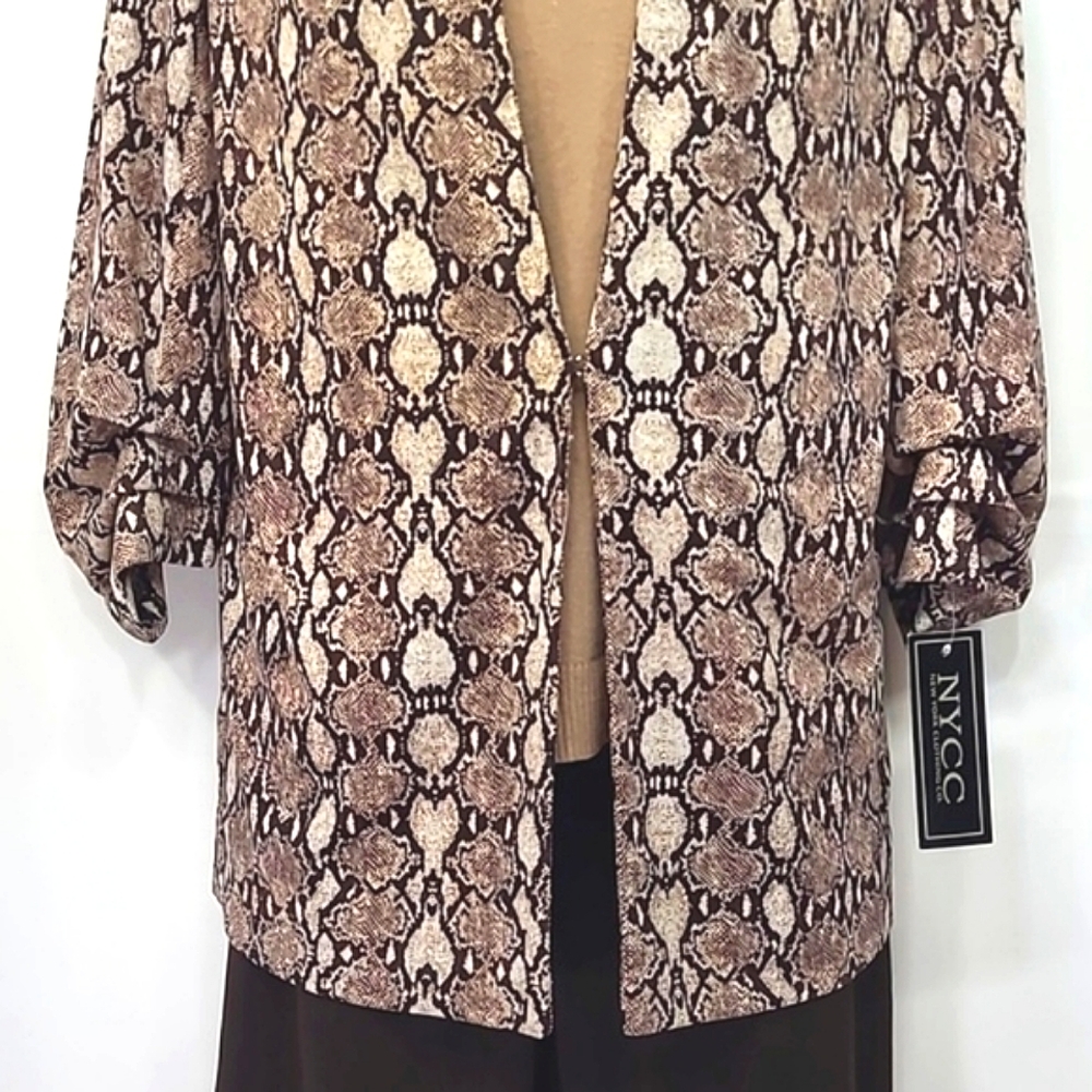 NYCC Snakeskin Graphic Print Blazer Lightweight Lined Jacket Gathered Sleeve NWT - Picture 15 of 17